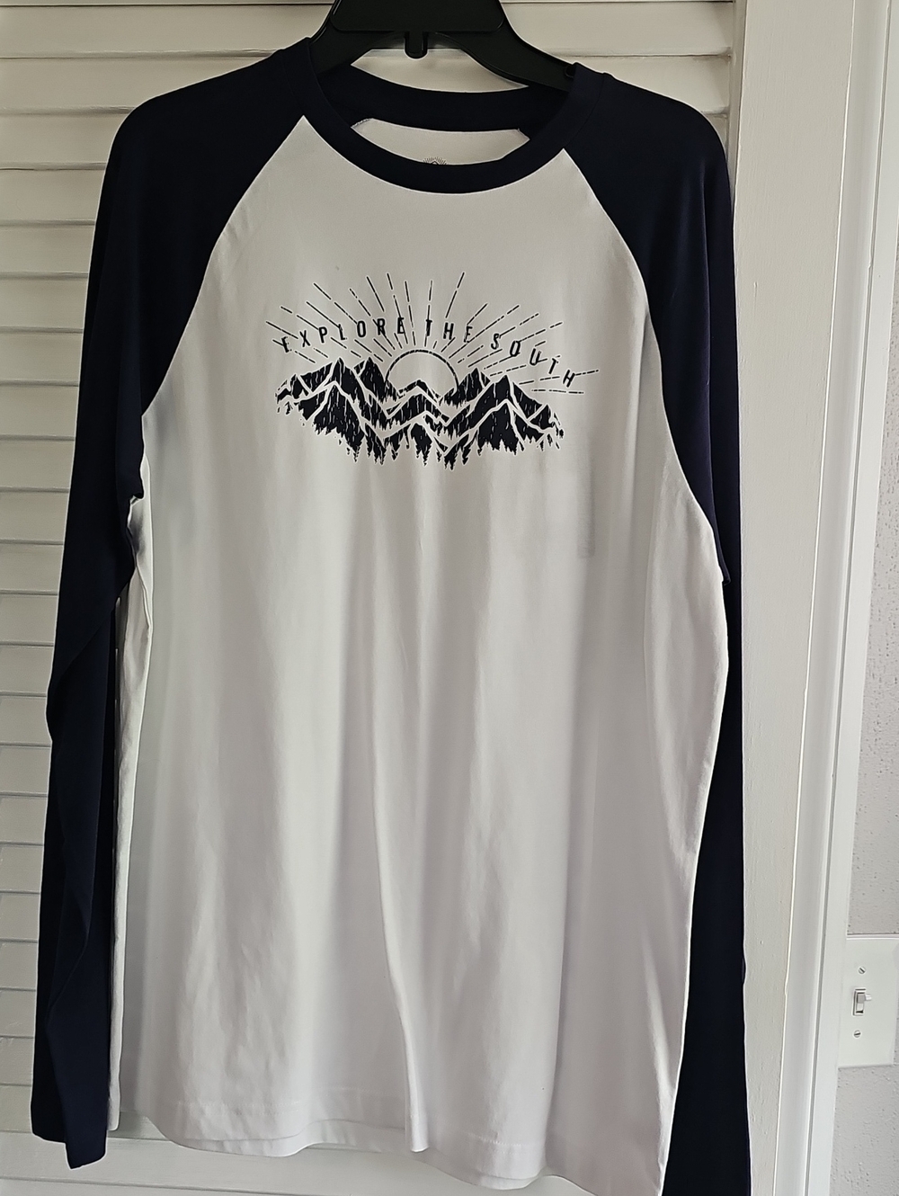 True Craft White and Navy Long-Sleeve Raglan Graphic Tee